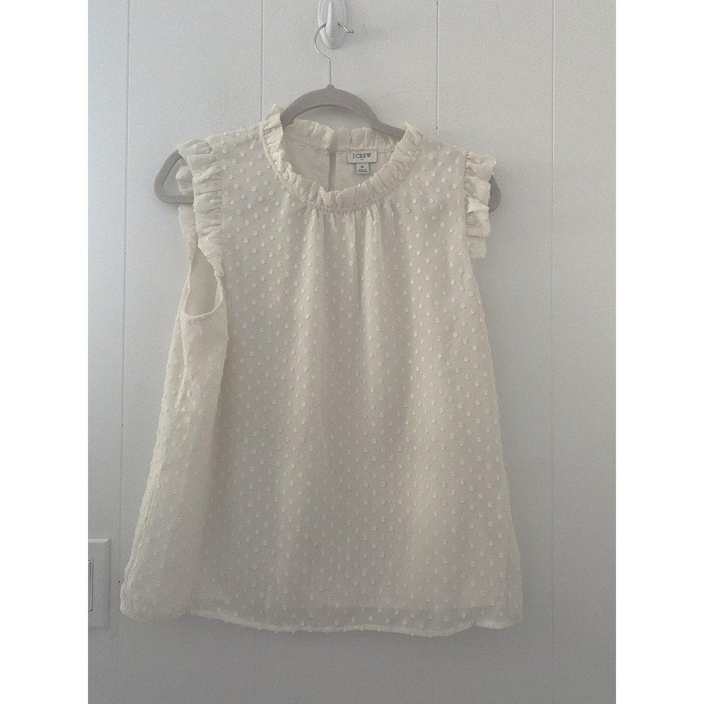J.Crew White Swiss Dot Ruffle Neck Sleeveless Blouse‎ Top Medium Keyhole